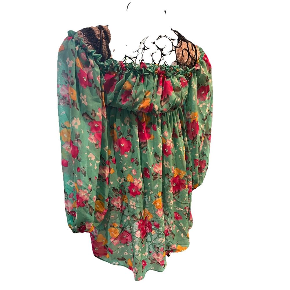 Basically Me Size MED Green Chiffon Floral Off The Shoulder Mini Cottage Fairy